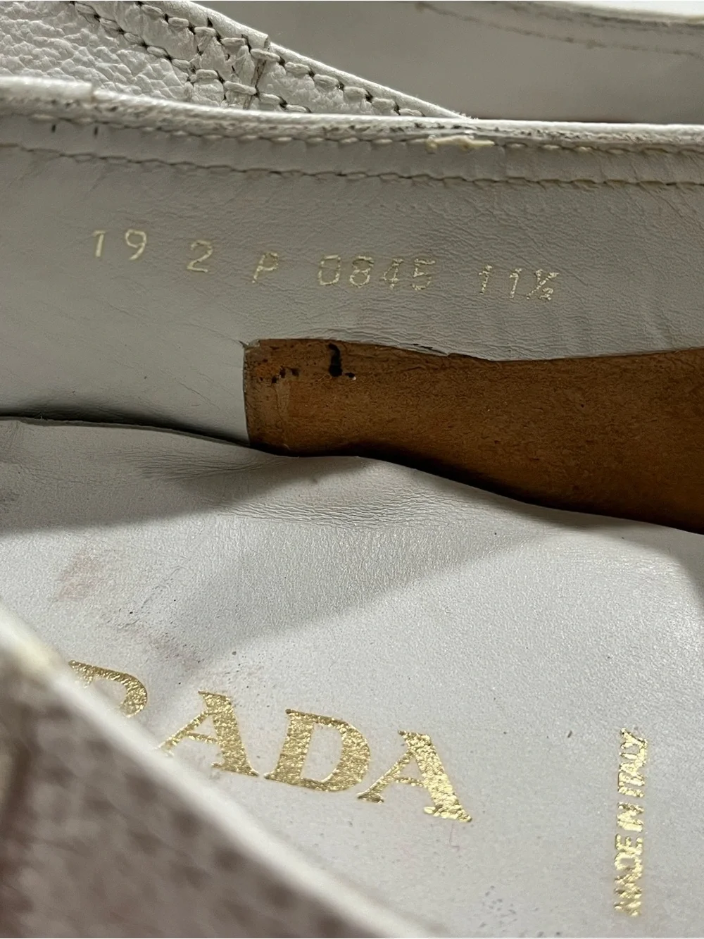 Mens Authentic Prada White Leather Square-toe Slip-ons W/elastic Vamp, SZ 11.5